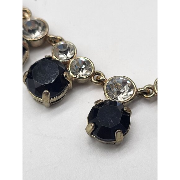 J. Crew Gold Tone Black Clear Rhinestones Statement Bib Necklace Prom Wedding - Picture 3 of 7
